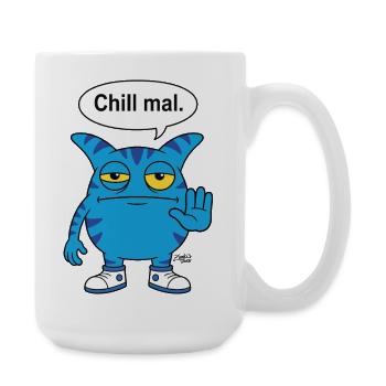 Chill mal - Zooki Monster lustiger Spruch - Große Tasse 440 ml - Weiß - Rechts