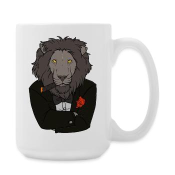 Lion en smoking avec rose / Design drôle - Grande tasse 440 ml - blanc - Droite
