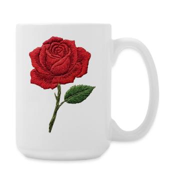 Rose in embroidered look (printed) - Large Mug 440 ml - white - Right