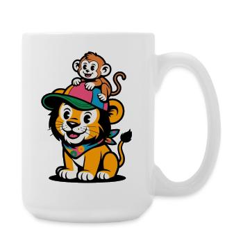 Süßer Löwe und Affe – Beste Freunde - Große Tasse 440 ml - Weiß - Rechts