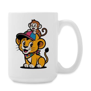 Lion et Singe mignons – Meilleurs amis - Grande tasse 440 ml - blanc - Droite