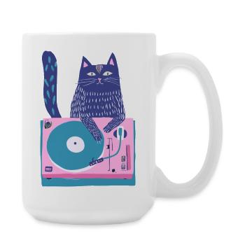 Purple Cat DJ auf dem Plattenspieler - Große Tasse 440 ml - Weiß - Rechts