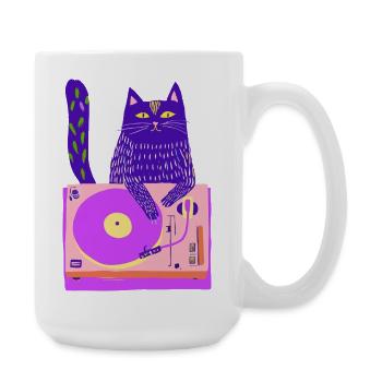 Neon Cat DJ on Pink Turntable - Large Mug 440 ml - white - Right
