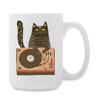 Katzen-DJ auf Vinyl-Plattenteller - Große Tasse 440 ml - Weiß - Rechts