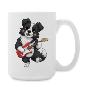 Cuddly dog with electric guitar - Large Mug 440 ml - white - Right