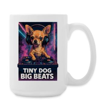 Chihuahua DJ: Tiny Dog Big Beats – Retro Neon - Große Tasse 440 ml - Weiß - Rechts