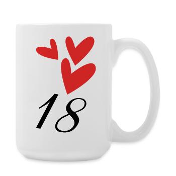 18. 18 JAHRE ALT. 18-JÄHRIGES JUBILÄUM. 18. GEBURTSTAG. - Große Tasse 440 ml - Weiß - Rechts