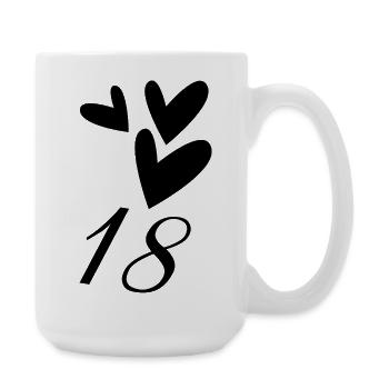 18. 18 JAHRE ALT. 18-JÄHRIGES JUBILÄUM. 18. GEBURTSTAG. - Große Tasse 440 ml - Weiß - Rechts