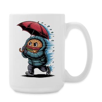 funny burger in the rain with umbrella and - Large Mug 440 ml - white - Right