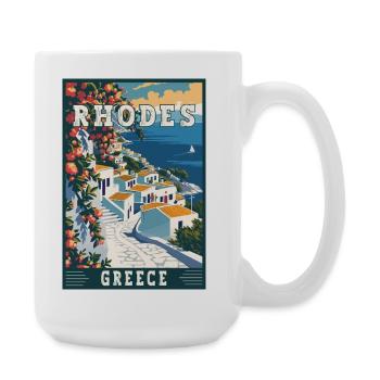 Entdecken Sie die zeitlose Schönheit von Rhodos in Griechenland - Große Tasse 440 ml - Weiß - Rechts
