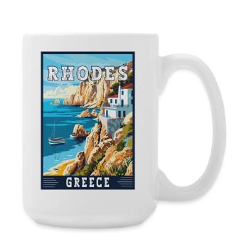 Entdecken Sie die zeitlose Schönheit von Rhodos in Griechenland - Große Tasse 440 ml - Weiß - Rechts