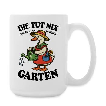 Die tut nix | Garten Gans gießt glücklich - Große Tasse 440 ml - Weiß - Rechts