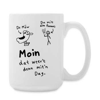 Pommes Deev Möw – Lustiger Plattdeutsch Spruch Möw - Large Mug 440 ml - white - Right