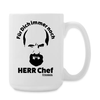 Stromberg Outline Gesicht Mit Spruch Herr Chef - Große Tasse 440 ml - Weiß - Rechts