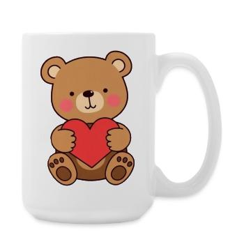Cadeau d’ours avec un cœur rouge pour la fête des mères - Grande tasse 440 ml - blanc - Droite