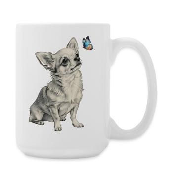 Chihuahua mit Schmetterling Hund Motiv - Große Tasse 440 ml - Weiß - Rechts
