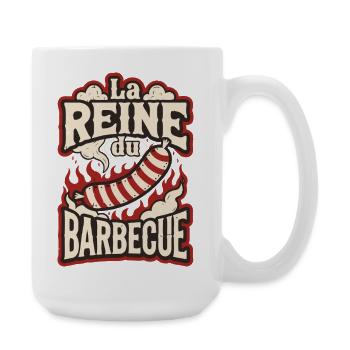 Queen of Barbecue: Wurst im Feuer - Große Tasse 440 ml - Weiß - Rechts