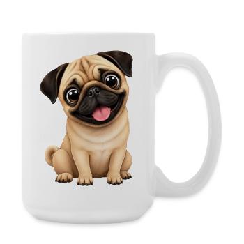 Süßer Mops Cartoon treuer Freund sitzt - Große Tasse 440 ml - Weiß - Rechts