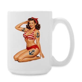 Pin-Up Retro : Art vintage de tatouage en bikini - Grande tasse 440 ml - blanc - Droite