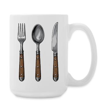 Poignée en bois à motif rustique de couverts - Grande tasse 440 ml - blanc - Droite