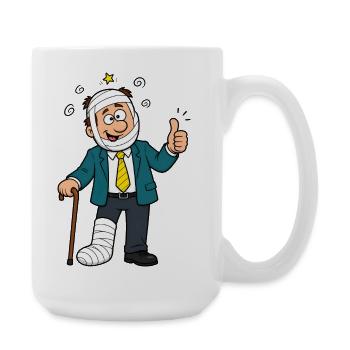 Homme comique en costume avec pied en plâtre et pouce levé - Grande tasse 440 ml - blanc - Droite