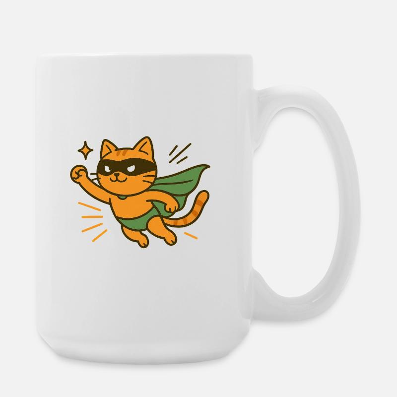 Orangefarbener Superhelden-Katzenumhang - Große Tasse 440 ml - Weiß