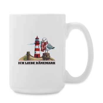 Leuchtturm Möwe mit Schal - Große Tasse 440 ml - Weiß - Rechts