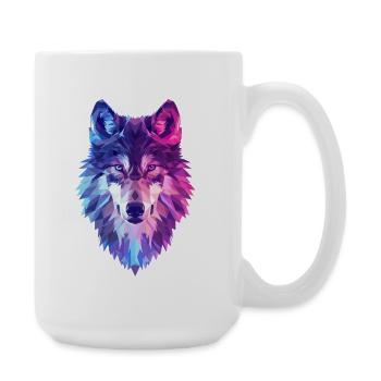 Geometrischer Wolf in Neonfarben - Große Tasse 440 ml - Weiß - Rechts