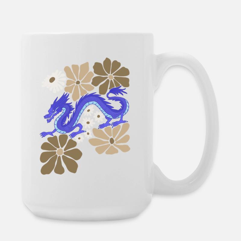 Floral Blue Dragon - Large Mug 440 ml - white