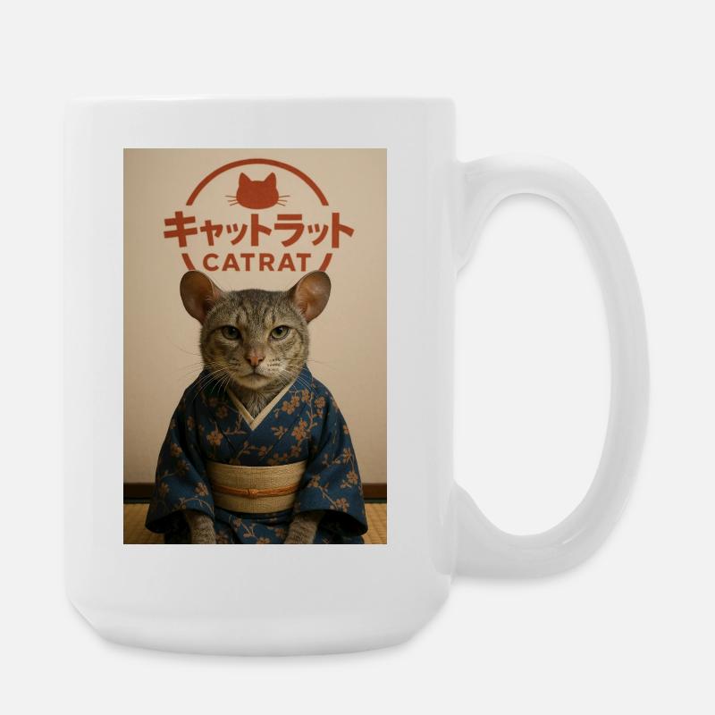 Cat Elegance in Kimono - Large Mug 440 ml - white