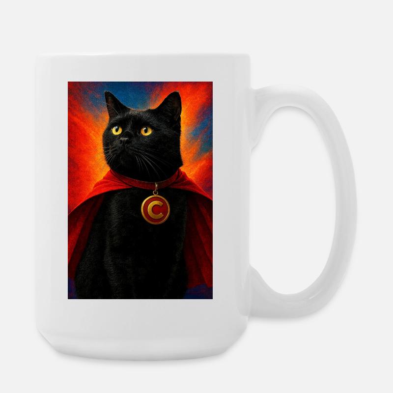 Superhelden-Cat mit Goldmedaillon - Große Tasse 440 ml - Weiß