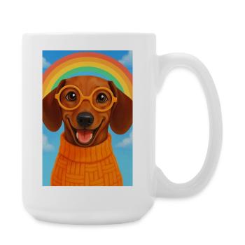 Happy Dog with Glasses and Rainbow - Large Mug 440 ml - white - Right
