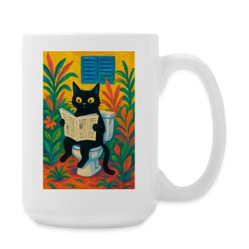 Whimsical Black Cat Reading on Toilet - Large Mug 440 ml - white - Right
