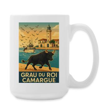 Camargue-Bulle Grau Vom König zur aufgehenden Sonne - Große Tasse 440 ml - Weiß - Rechts