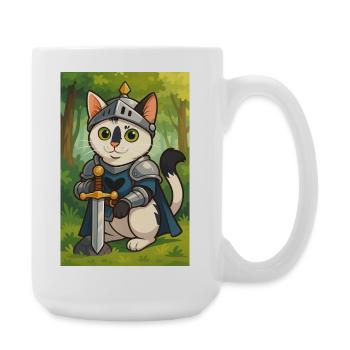Cat knight in fantasy look - Large Mug 440 ml - white - Right