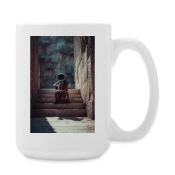 Astronaut Playing Cello on Ancient Stairs - Large Mug 440 ml - white - Right