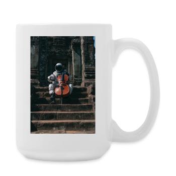 Un astronaute joue du violoncelle dans un ancien temple - Grande tasse 440 ml - blanc - Droite