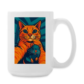 Lustige orange Katze Katze und Maus - Große Tasse 440 ml - Weiß - Rechts