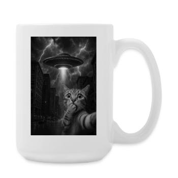 Selfie Cat with Alien UFO - UFO Cat - Large Mug 440 ml - white - Right