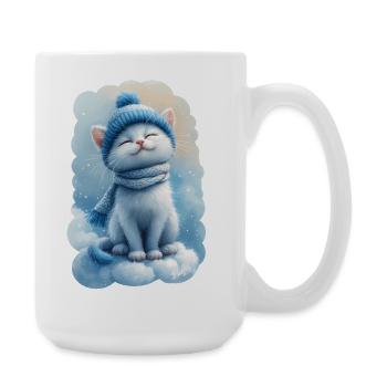😺 Glückliches Kätzchen auf der Wolke - Aquarell - Große Tasse 440 ml - Weiß - Rechts