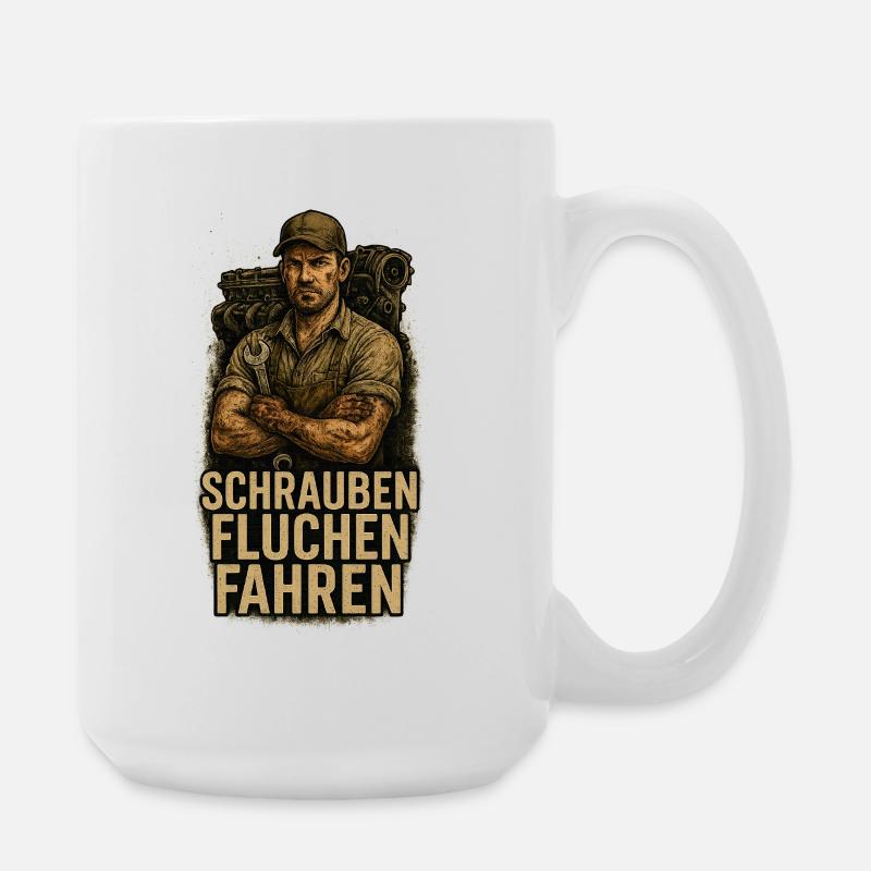 Screwing, cursing, driving - Large Mug 440 ml - white