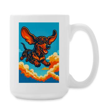 Illustration vibrante d'un teckel volant - Grande tasse 440 ml - blanc - Droite