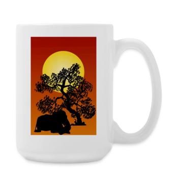 Silhouette d'éléphant et d'arbre en Afrique - Grande tasse 440 ml - blanc - Droite