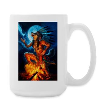 Humanoider Schamane Wolf - Große Tasse 440 ml - Weiß - Rechts