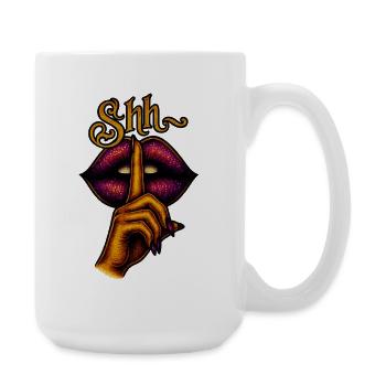 Mysterious silence with lips and fingers - Large Mug 440 ml - white - Right