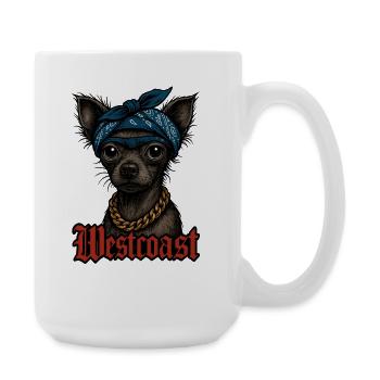 Urban Hund mit Bandana und Goldkette - Große Tasse 440 ml - Weiß - Rechts