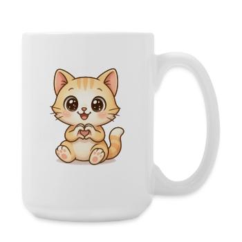 Cute cat with heart hands - Large Mug 440 ml - white - Right