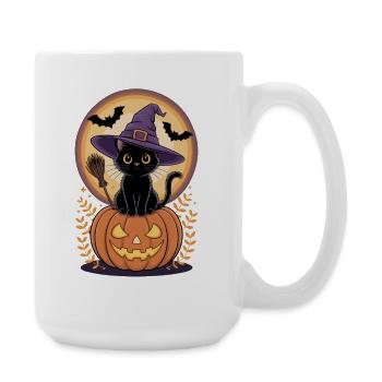 Witch cat with pumpkin view - Large Mug 440 ml - white - Right