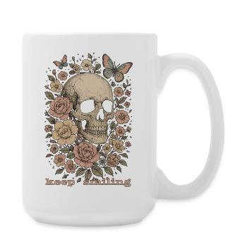 Keep smiling - Skull & Flowers - Large Mug 440 ml - white - Right