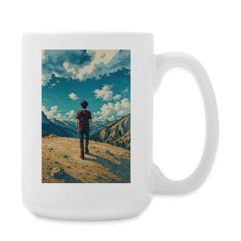 Bergentdecker auf Blue Sky Landscape - Große Tasse 440 ml - Weiß - Rechts